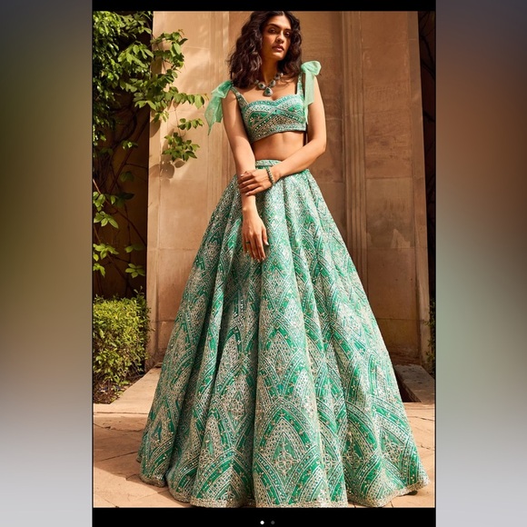 seema gujral Other - Seema Gujral Green Multi-Layered Lehenga Set (cancan removed)